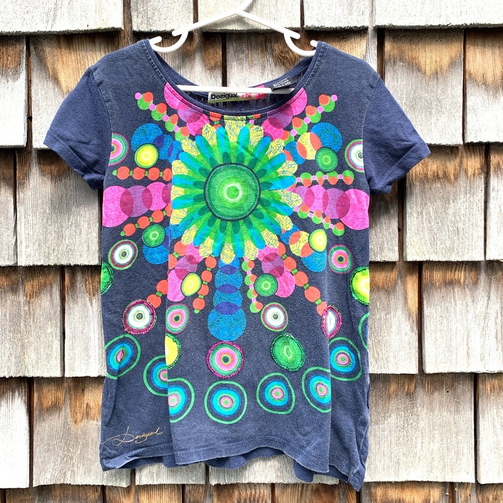 Desigual Girls Shirt Navy Blue Rainbow 7/8